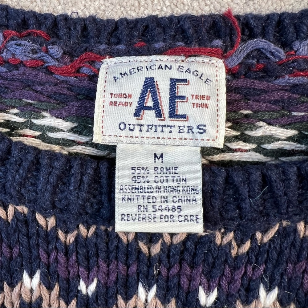 American Eagle Pullover Sweater Knit Patterned Blue Crew Neck women's medium - Picture 6 of 9